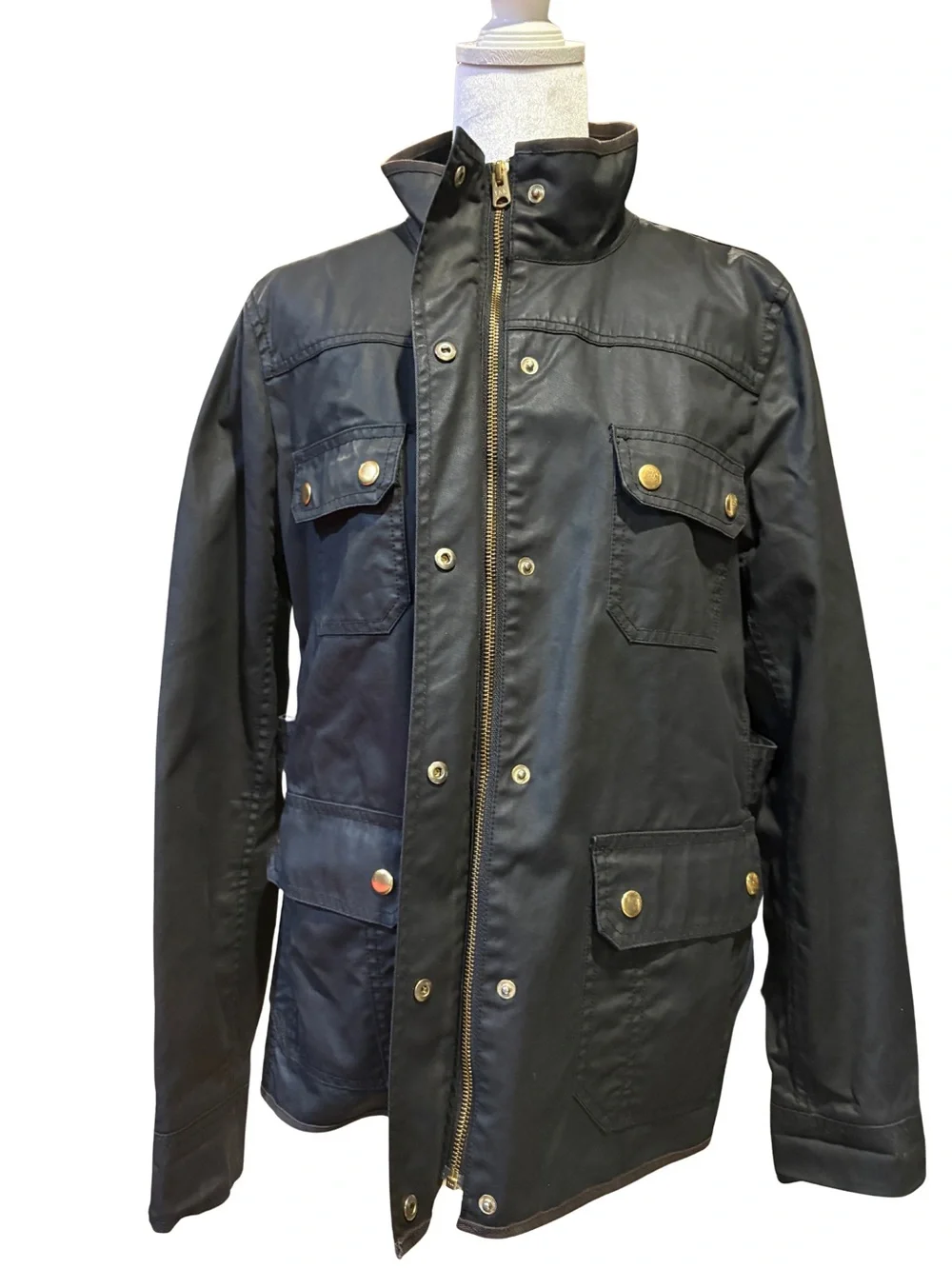 J.Crew Waxed Cotton Field Jacket Black Gold Hardware Utility Coat L